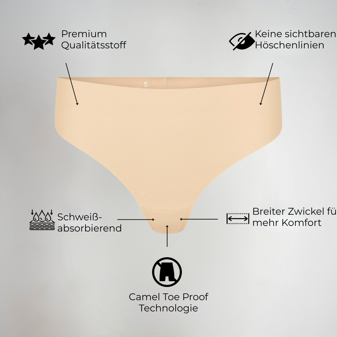 Unsichtbarer String mit Kamelzehe und hoher Leibhöhe