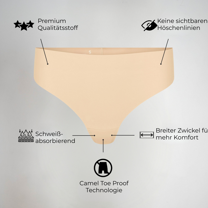 Unsichtbarer String mit Kamelzehe und hoher Leibhöhe