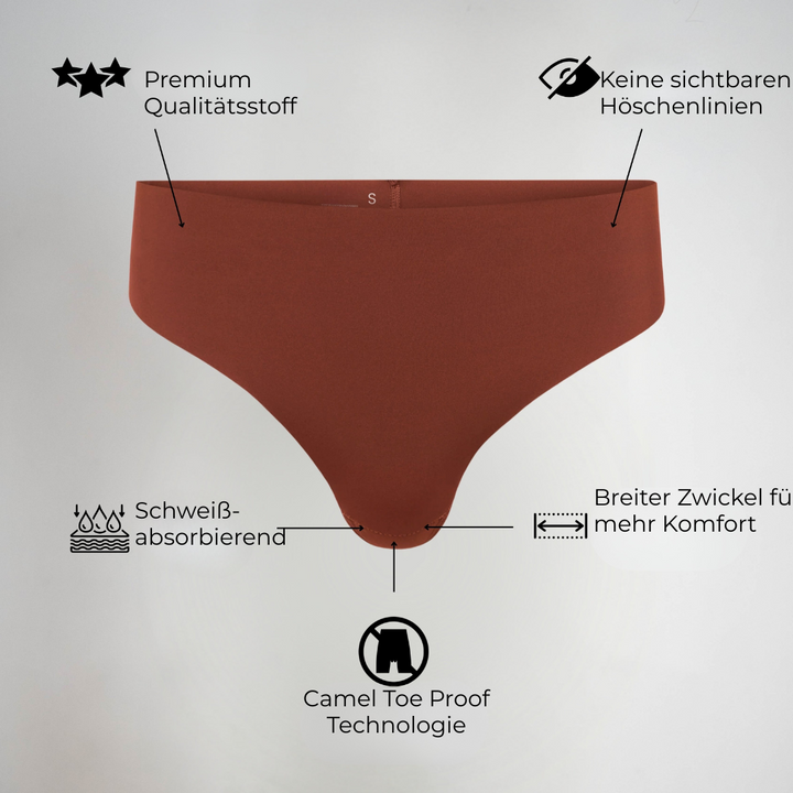 Unsichtbarer String mit Kamelzehe und hoher Leibhöhe