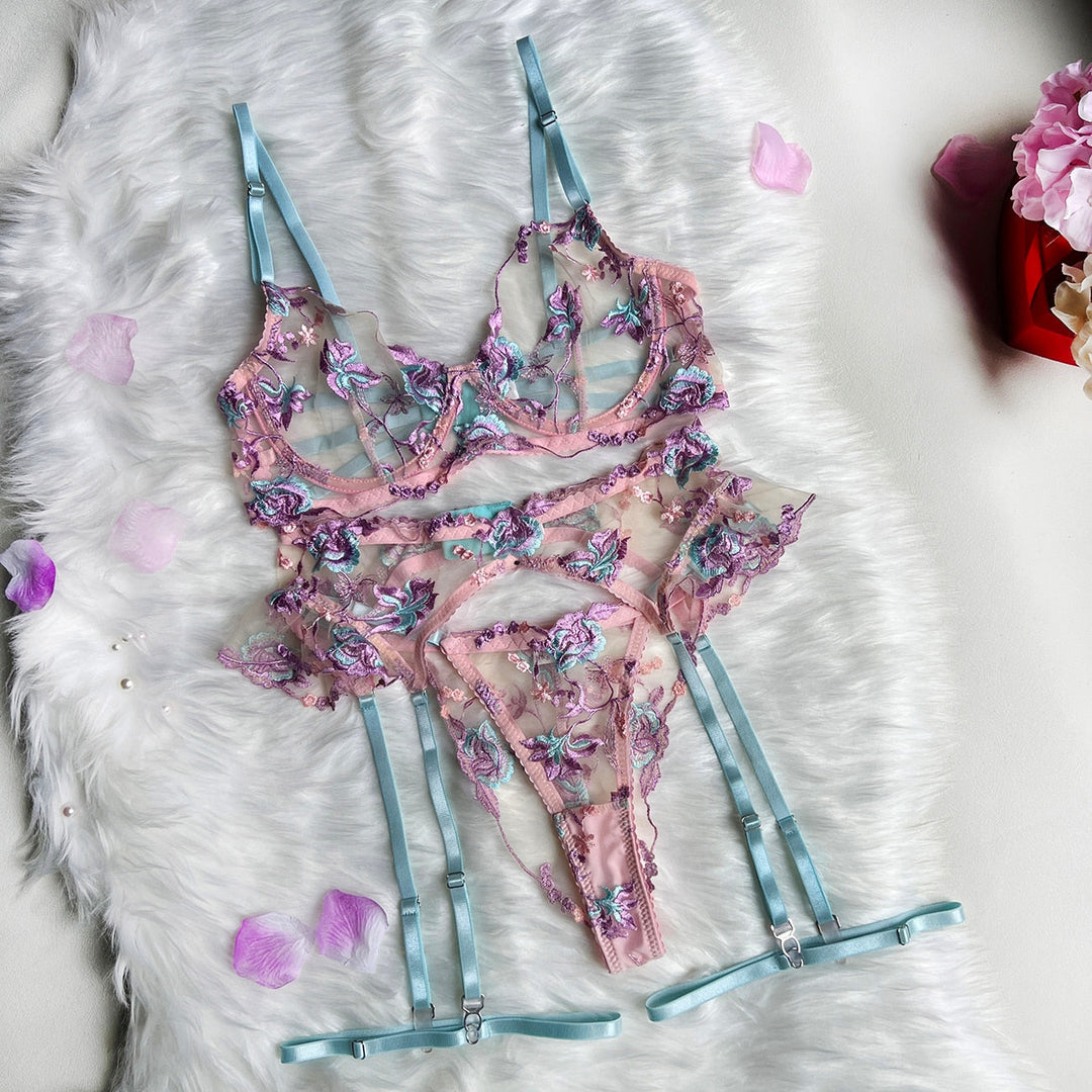 Becky | 3-teiliges French Floral Dessous Set